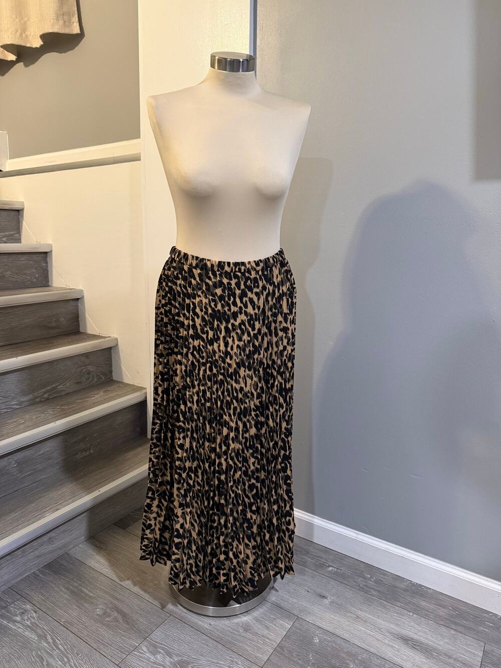Halogen Leopard Print Pleated Midi Maxi Skirt Women's Medium